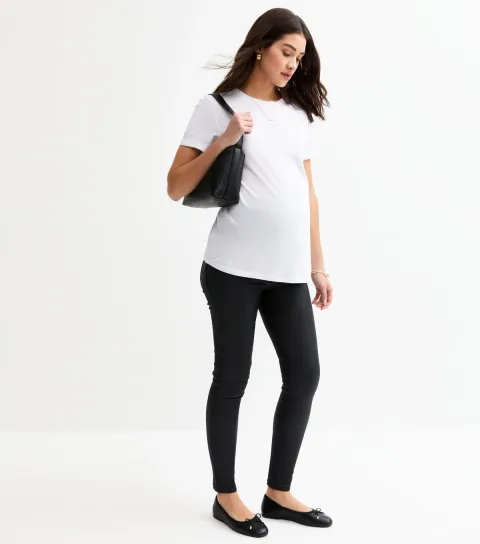 Women's Maternity Black Coated Over Bump Lift & Shape Emilee Jeggings