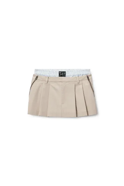 Pleated Mini Skort with Boxer Waistband and Zip Details