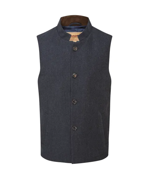 Schöffel Country Berwick Nehru Tweed Waistcoat - Dark Navy Herringbone Tweed