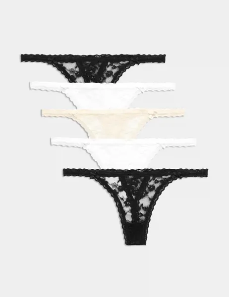 Marks & Spencer 5 Pack Lace Tanga Thong Black Mix
