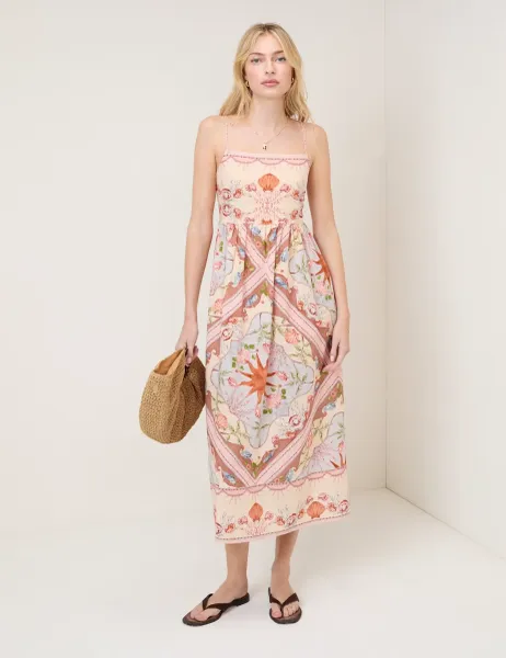 Nobody's Child Pure Cotton Printed Square Neck Maxi Dress Multi