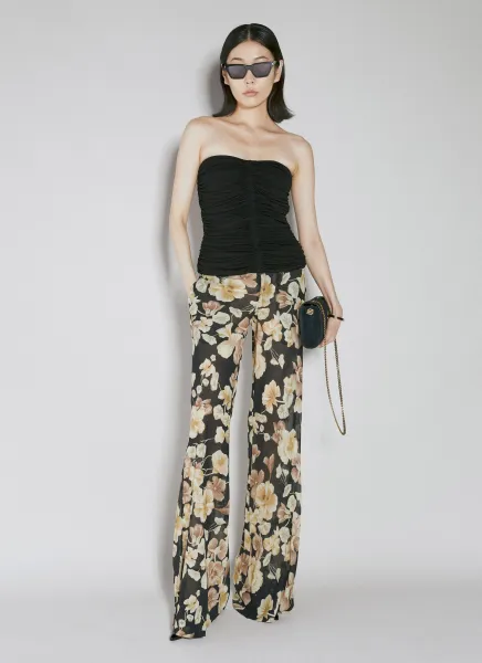 Semi-Sheer Floral Print Pants