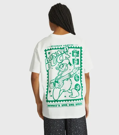 Women's White Donald Duck Poster Print T-Shirt