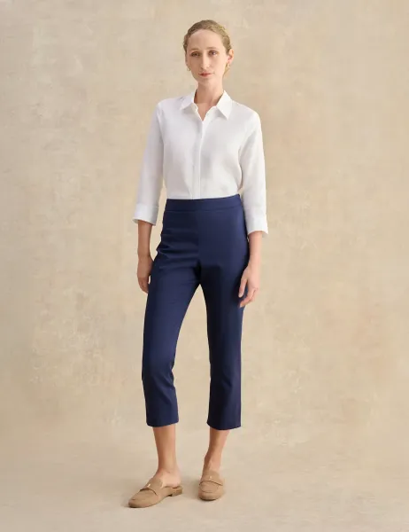 Hobbs Cotton Rich Tapered Cropped Trousers Navy