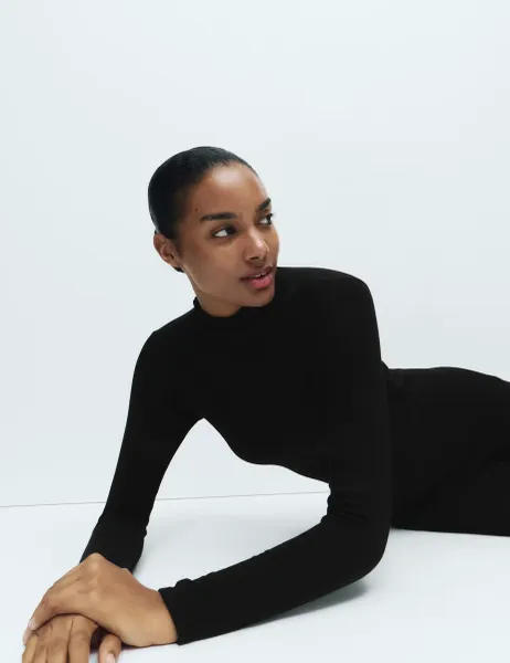 Marks & Spencer Heatgen Medium Thermal Mock Neck Top Black