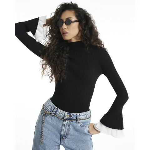 River Island Ribbed Knit Flute Sleeve Top