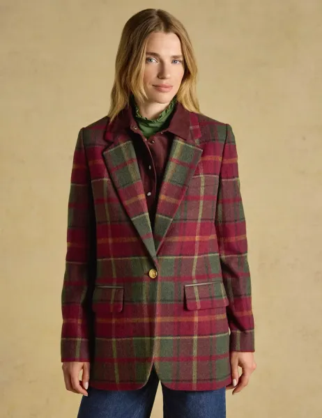 Joules Wool Blend Checked Relaxed Blazer