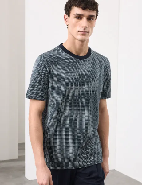 Autograph Pure Cotton Jacquard T-Shirt Dark Navy