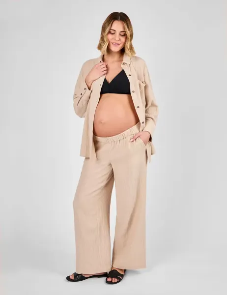 JoJo Maman Bébé Maternity Pure Cotton Textured Trousers Beige