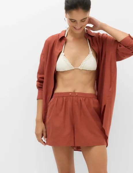 Marks & Spencer Cotton Rich Beach Shorts Redwood