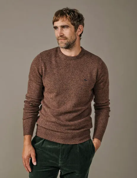 Aubin Pure Wool Crew Neck Jumper Chocolate