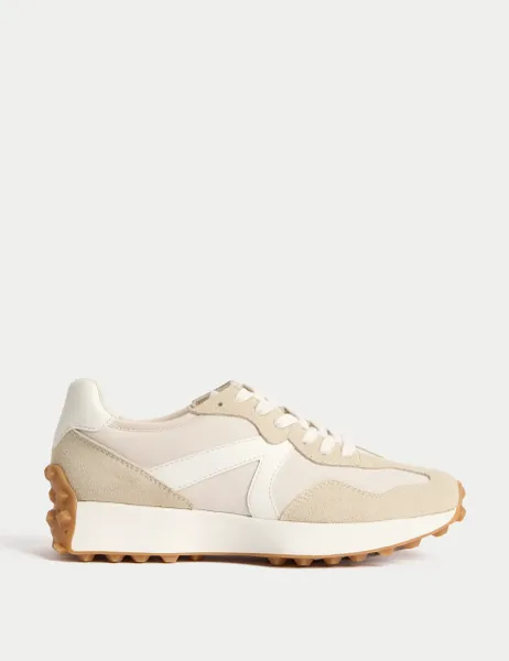 Marks & Spencer Leather Side Detail Trainers Beige Mix