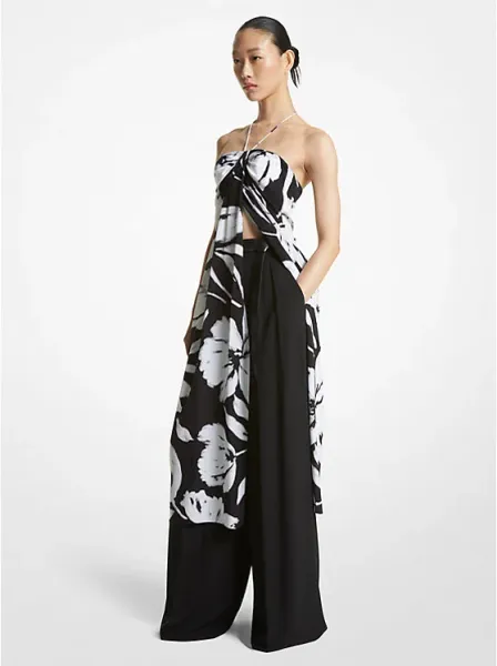 Michael Kors Brushstroke Floral Silk Crepe De Chine Sarong Tunic