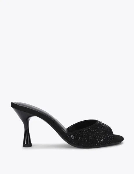 Kurt Geiger Sparkle Flared Heel Open Toe Mules Black