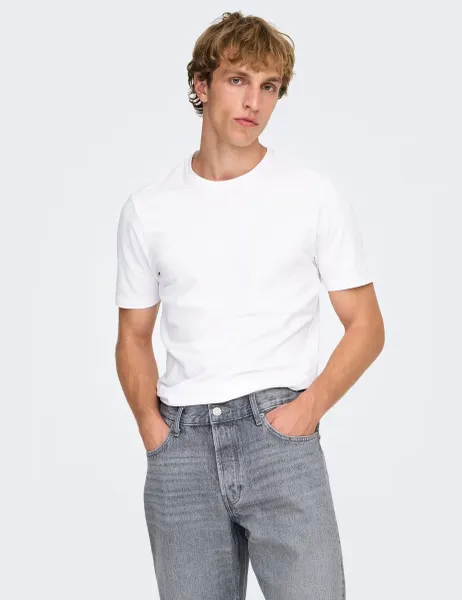 Only & Sons 2 Pack Slim Fit Cotton Rich Crew Neck T-Shirts White