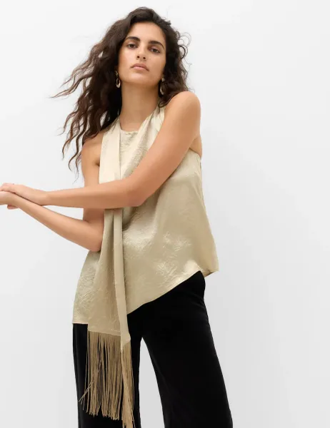 Marks & Spencer Satin Halter Neck Scarf Detail Top Champagne