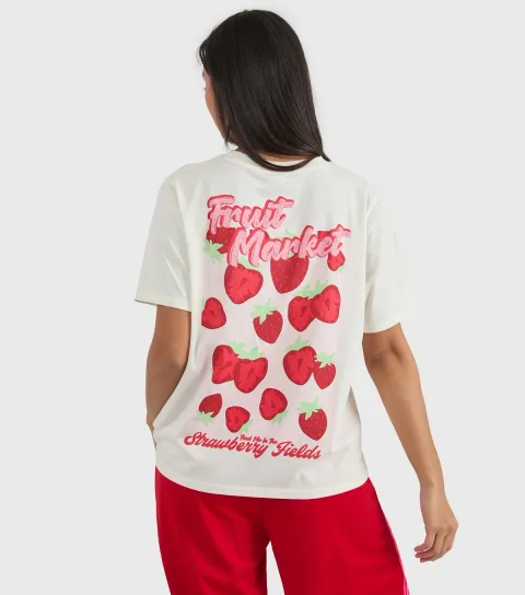 Women's Custard White Fruit Market Print T-Shirt
