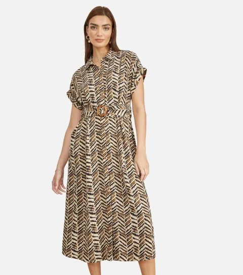 Women's Black Chevron Print Shirt Dress