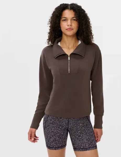 Sweaty Betty Sand Wash Half Zip Crop Sweatshirt Dark Brown