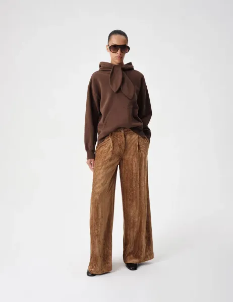 Marks & Spencer Pure Cotton Relaxed Tie Neck Hoodie Chocolate
