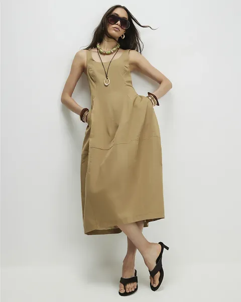 River Island Cotton Blend Cocoon Midi Dress