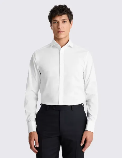 Moss Tailored Fit Cotton Rich Stretch Shirt White