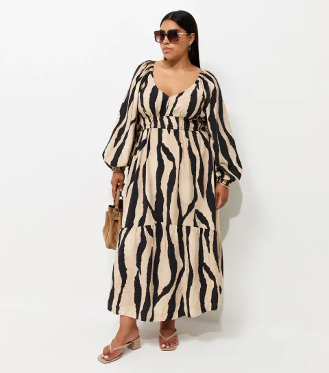Women's Plus Size Brown Abstract Print Smock Dress Curves