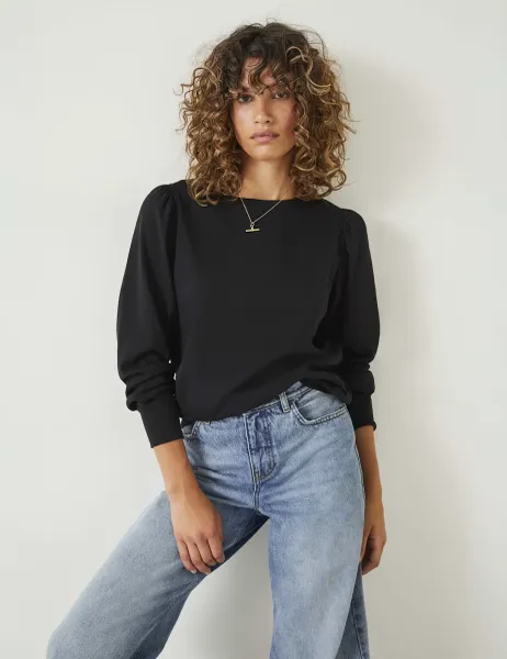 HUSH Jersey Puff Sleeve Sweat-shirt Black