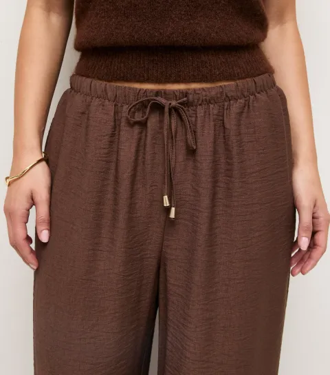 Women's Petite Dark Brown Toggle Wide Leg Trousers