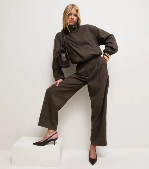 Women's Brown Check Wide Leg Trousers