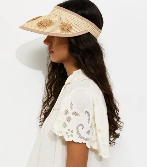 Stone Straw Embroidered Flower Visor