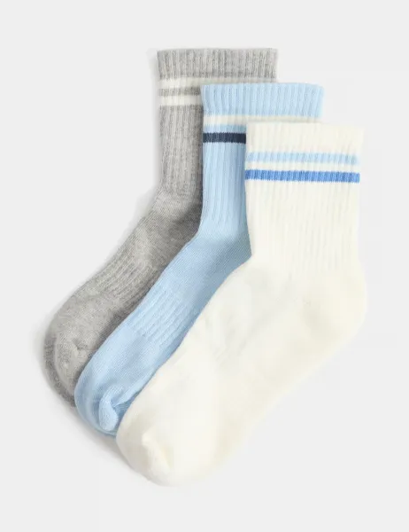 Goodmove 3 Pack Striped Mid Crew Sports Socks Grey Mix