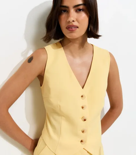 Women's Light Yellow Short Tie Back Waistcoat