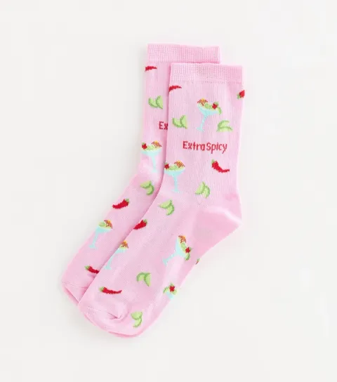Pink Cotton Rich Extra Spicy Slogan Socks
