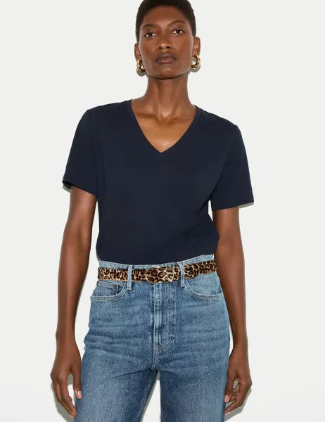 Jigsaw Pure Cotton V-Neck T-Shirt Navy
