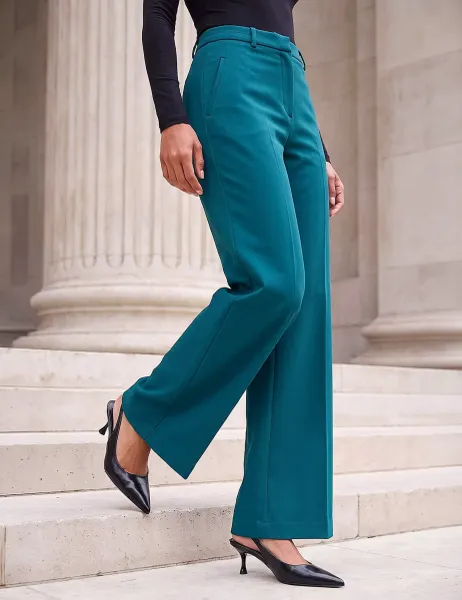 Roman Wide Leg Trousers with Stretch Teal