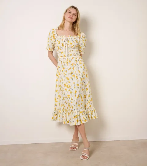 Women's Yellow Floral Milkmaid Dress