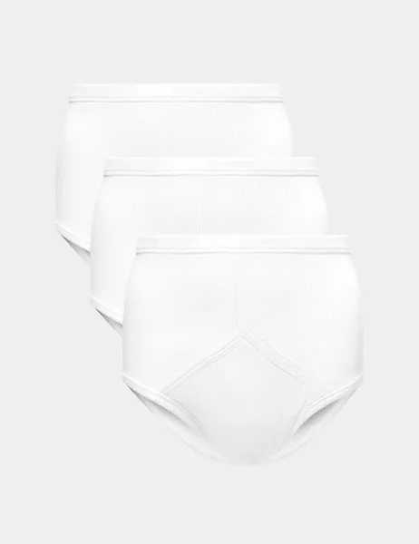 Marks & Spencer 3 Pack Pure Cotton StayNew High Waist Mesh Briefs White