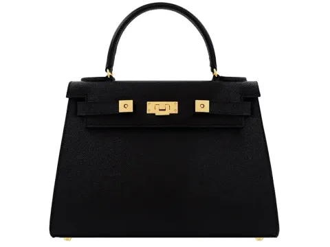Maya Large Dolomite Pebble Print Calf Leather Handbag - Black/Gold - 2