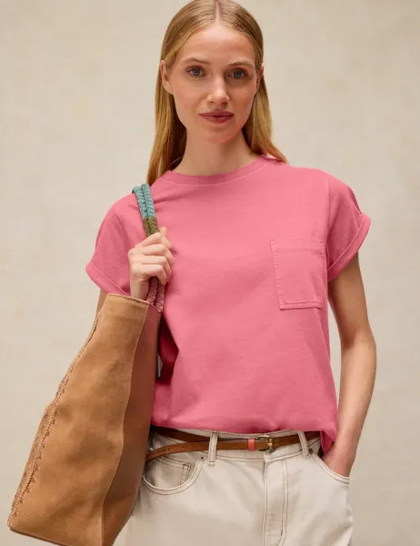 White Stuff Pure Cotton Crew Neck Chest Pocket T-Shirt Pink