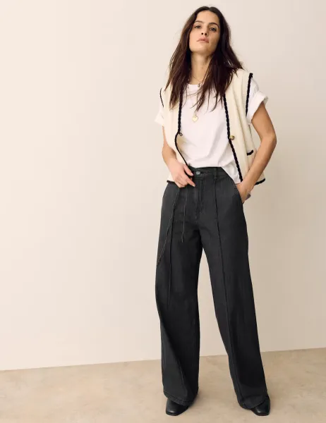 Per Una Denim Pintuck Wide Leg Jeans Black
