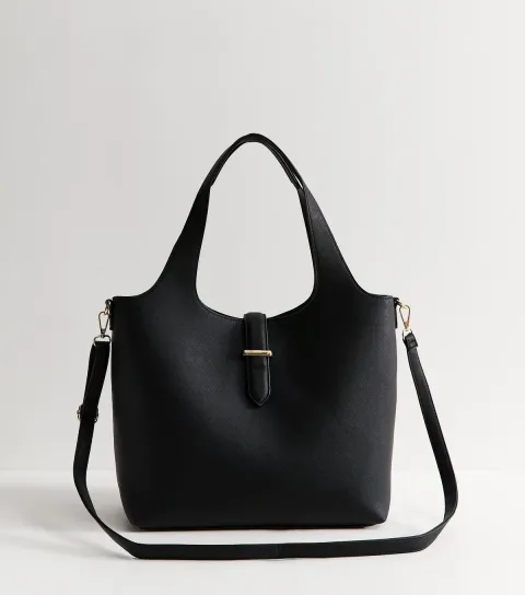 Black Faux Leather Slip Front Tote Bag Vegan