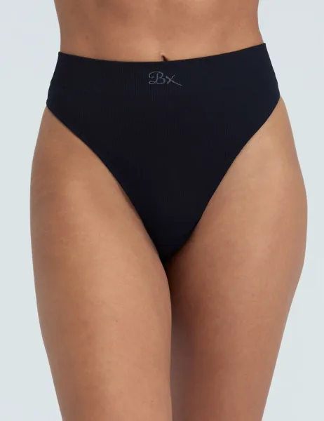 Boux Avenue Rib Seamless High Waisted Thong Black