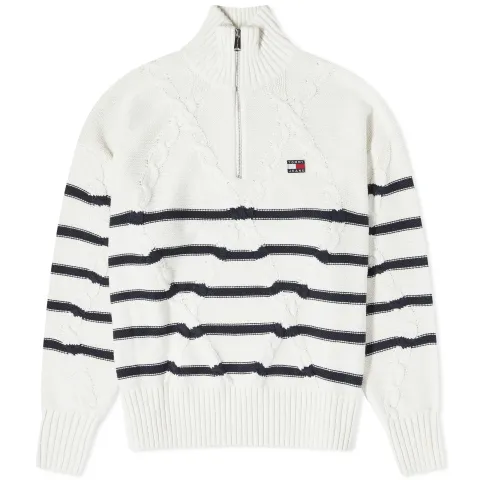Quarter Zip Stripe Cable Jumper