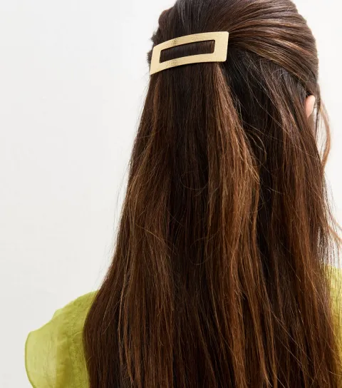 Gold Tone Textured Rectangular Hair Slide
