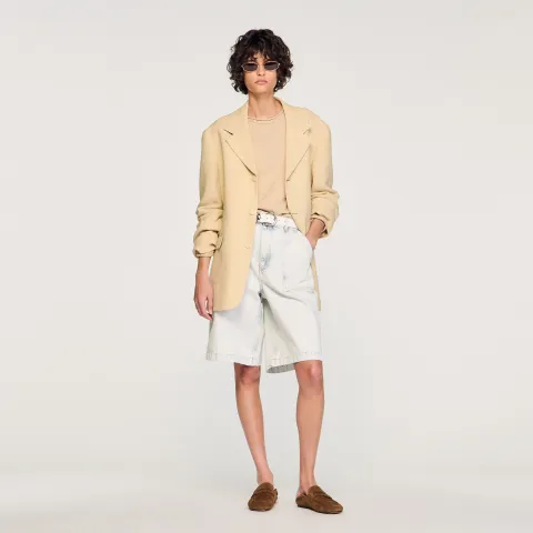 SANDRO Oversized linen suit jacket