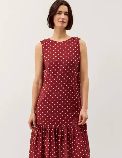 Monsoon Polka Dot Midi Skater Dress Berry