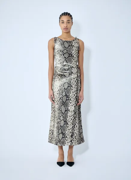 Satin Python Print Midi Dress