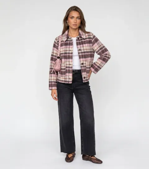 Urban Bliss Women's Pink Check Patch Pocket Jacket