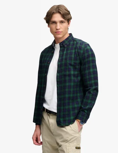 Superdry & Co Relaxed Fit Pure Cotton Flannel Checked Shirt Dark Navy Mix